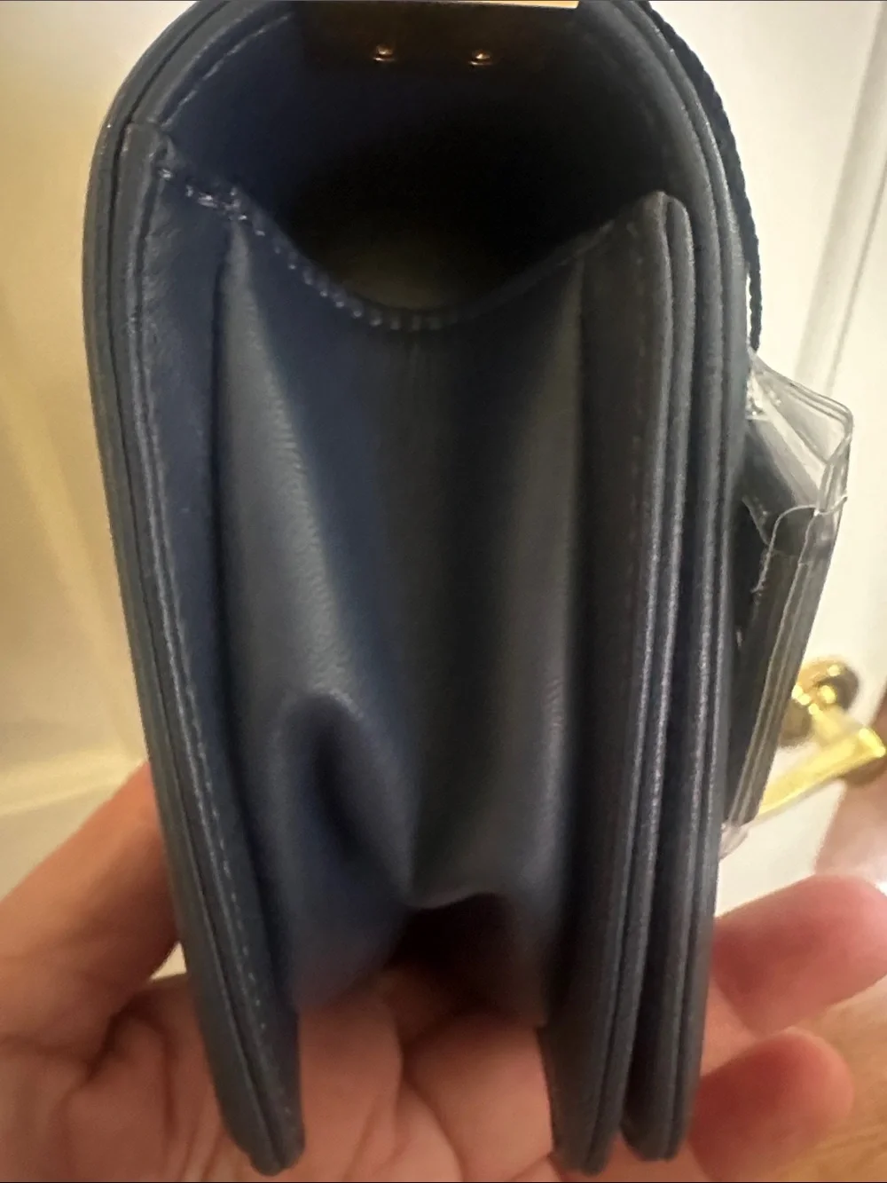 CHANEL small blue & Cream Chevron and Leather Boy Crossbody